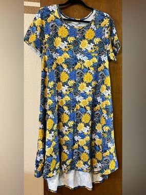 LuLaRoe Carly Blue and Yellow Floral Dress